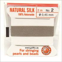 Fil de soie 100% Naturelle 0.45mm avec aiguille pour Collier de perles Gris – 2 mètres
