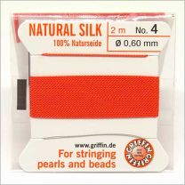Fil de soie 100% Naturelle 0.60mm avec aiguille pour Collier de perles Rouge Corail – 2 mètres