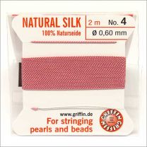 Fil de soie 100% Naturelle 0.60mm avec aiguille pour Collier de perles rose – 2 mètres