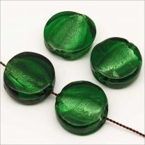 Perles en Verre Lampwork Feuille d’Argent Plats 15mm Vert