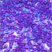 Perles de Rocailles en verre Transparent 2mm Bleu centre Fuchsia - 20g environ 1600 pcs