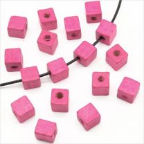 Perles Cubes en Bois 8mm Fuchsia