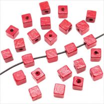 Perles Cubes en Bois 8mm Rouge