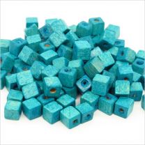 Perles Cubes en Bois 6mm Turquoise