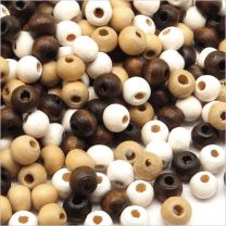 Lot de Perles en Bois 6mm Mélange assorti Marron - Blanc