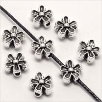 Perles Fleurs en Métal 6mm en Métal Argent vieilli Style Tibétain