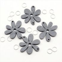 Perles Fleurs en Bois Gris foncé