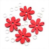 Perles Fleurs en Bois Rouge 