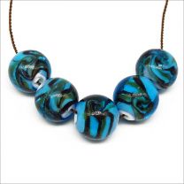 Perles Rondes artisanales en verre Lampwork Style Murano Bleu 12mm