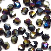 Perles Tchèque Toupies en Cristal 4mm Noir Irisé